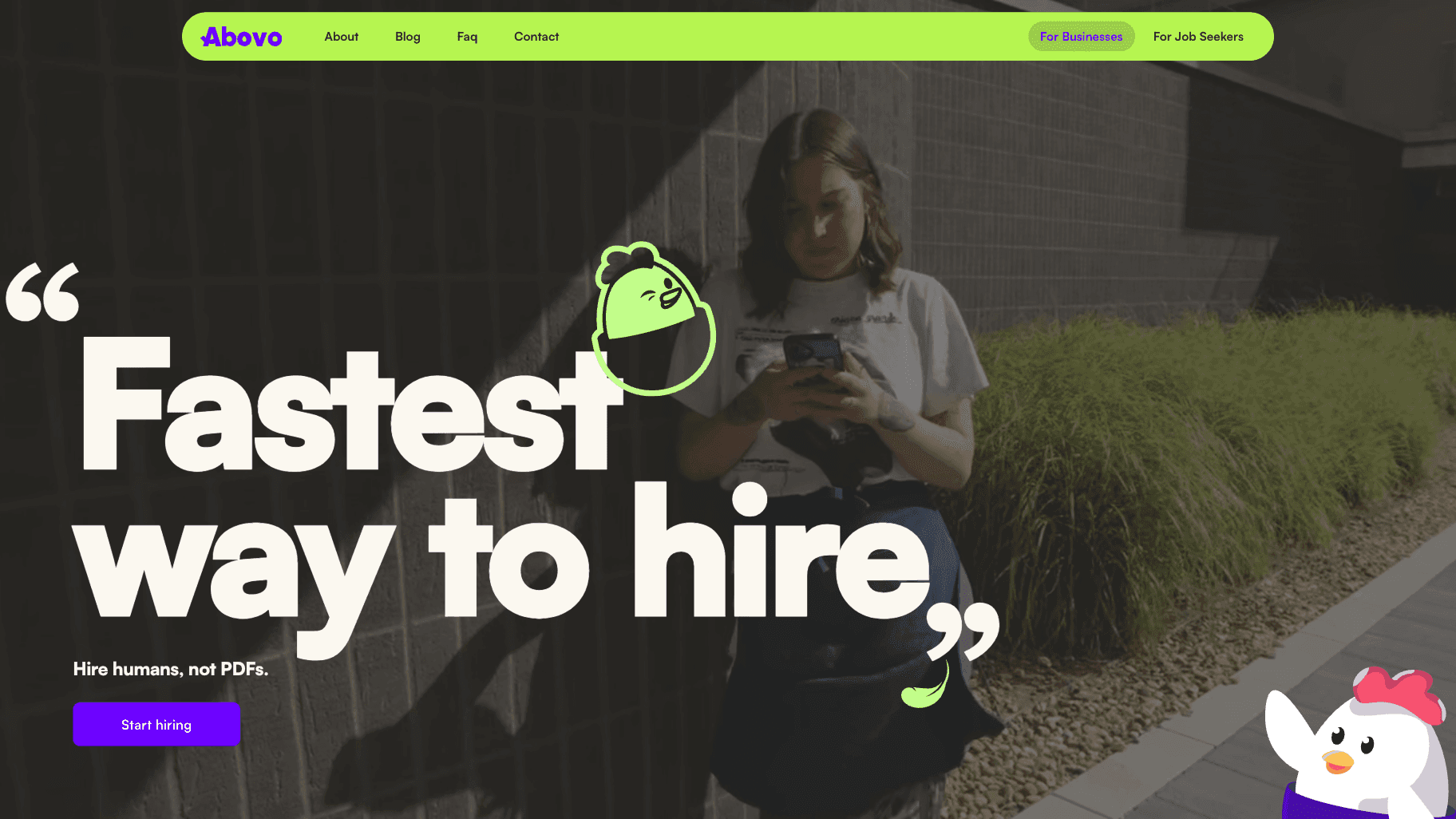 Abovo’s website introducing its approach to hiring without CVs