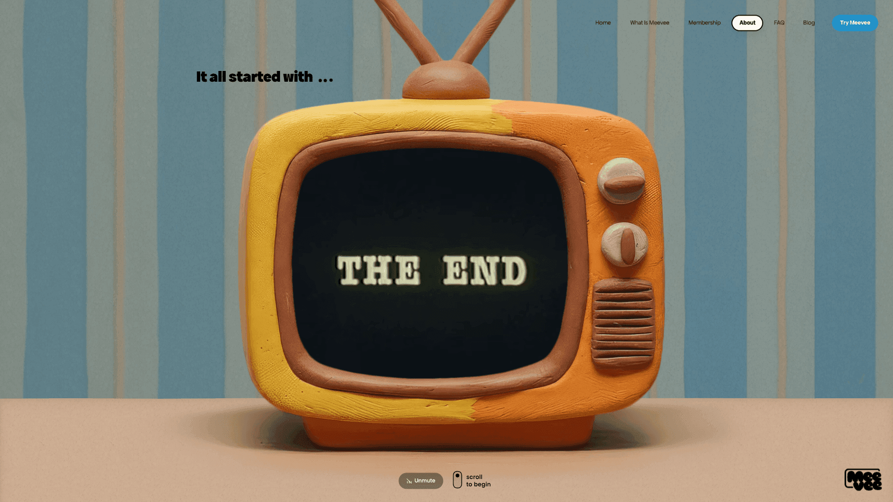 Meevee’s website featuring a colourful, handmade television